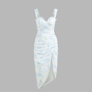 Cider White and Blue Asymmetrical Dress